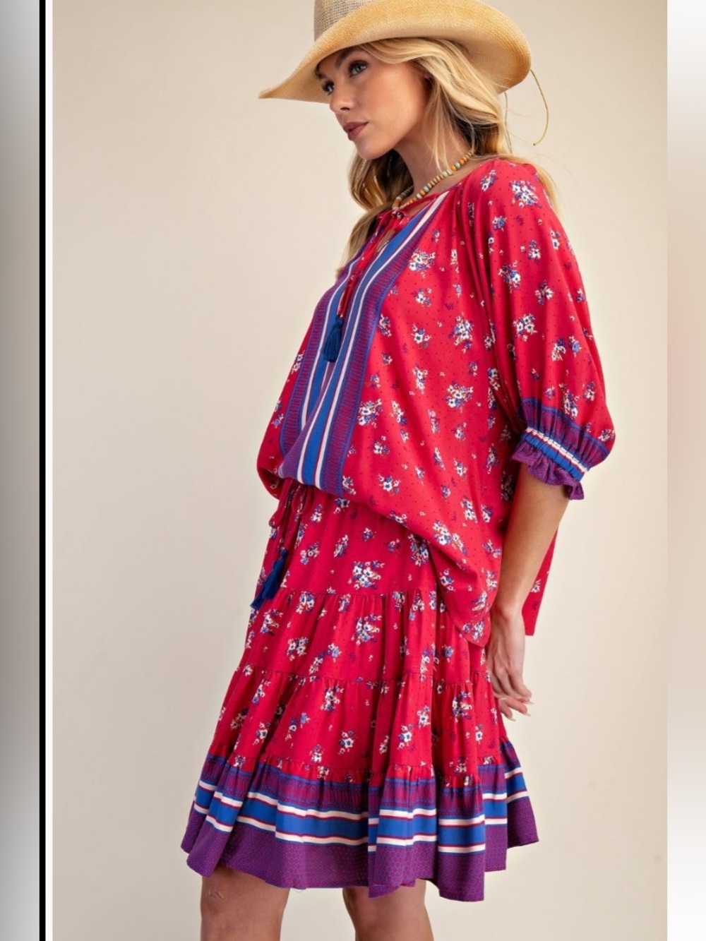 35 ❤️ 1-H BORDER PRINTED CHALLIS MINI SKIRT AND MATCHING SET - Picture 4 of 7